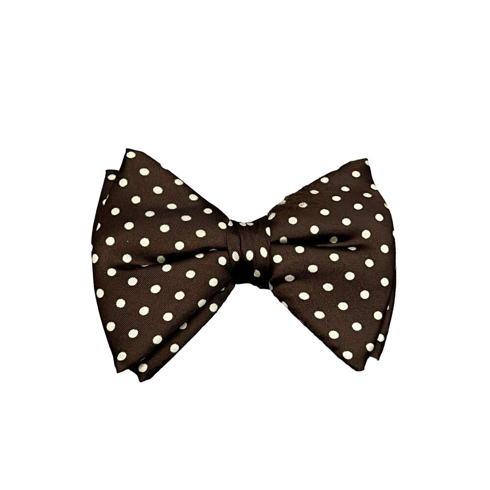 VTG Royal Rust Resistant Butterfly Style Clip-On Bow Tie Brown White Polka Dots